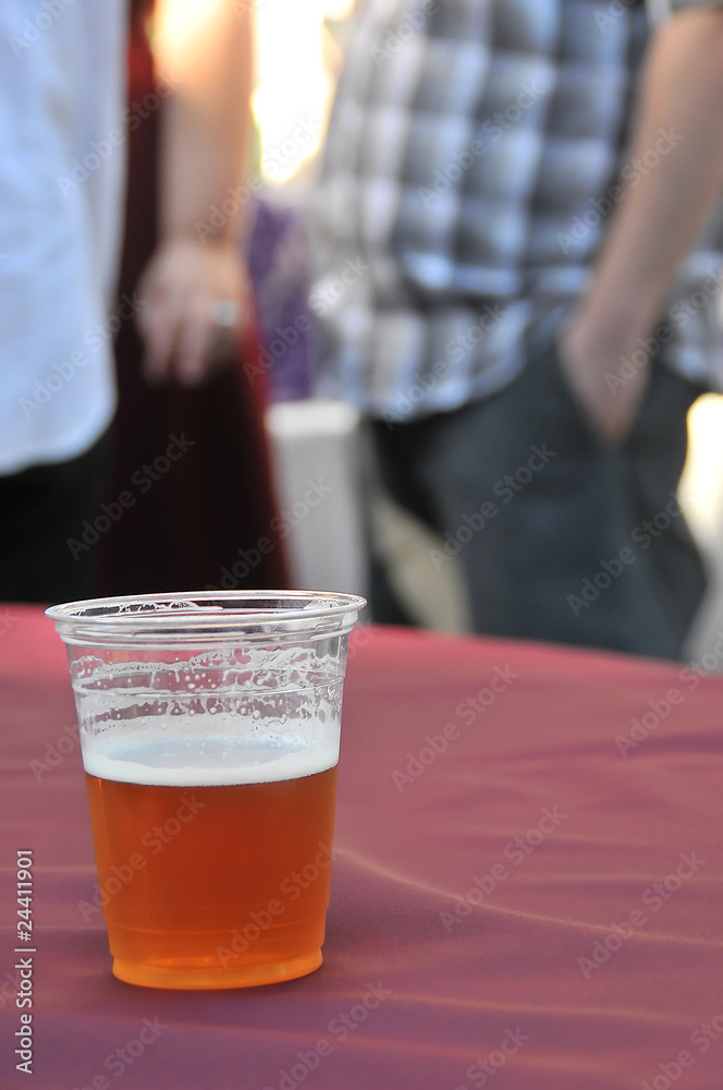 Beer cup on table at a party