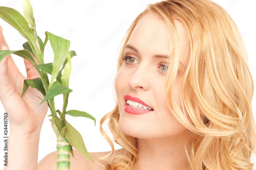 woman with sprout over white woman with sprout over white