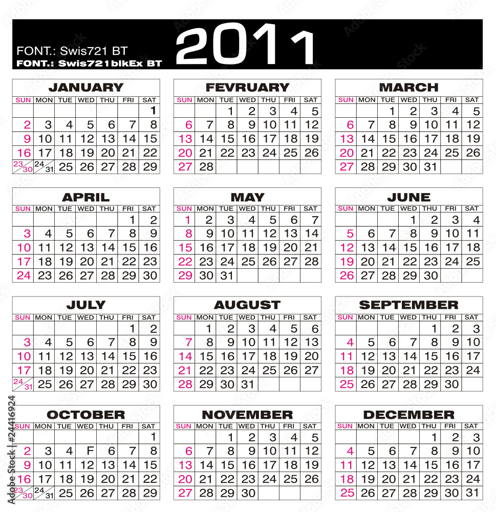 Calendário 2011 - Calendar 2011 - Planning Векторный объект Stock | Adobe  Stock