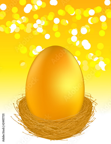 Golden egg on glare light background