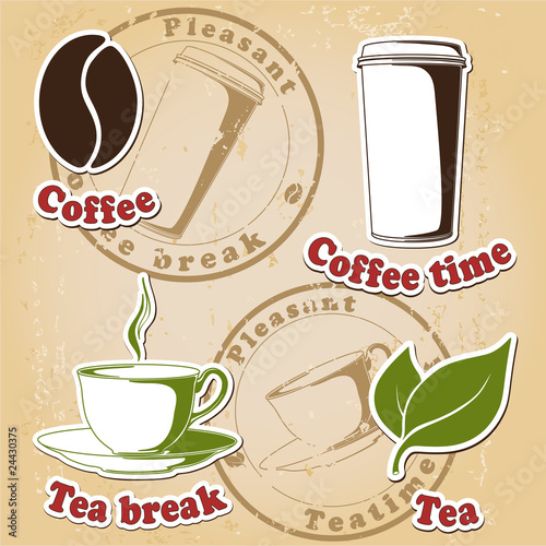 coffee and tea set (stamps and symbols). Vector