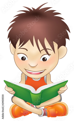 young boy reading a book
