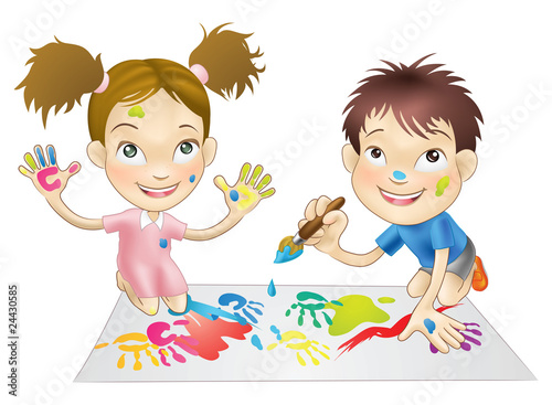 two young children playing with paints