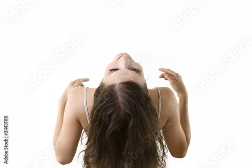 Young female from the back looking to the top