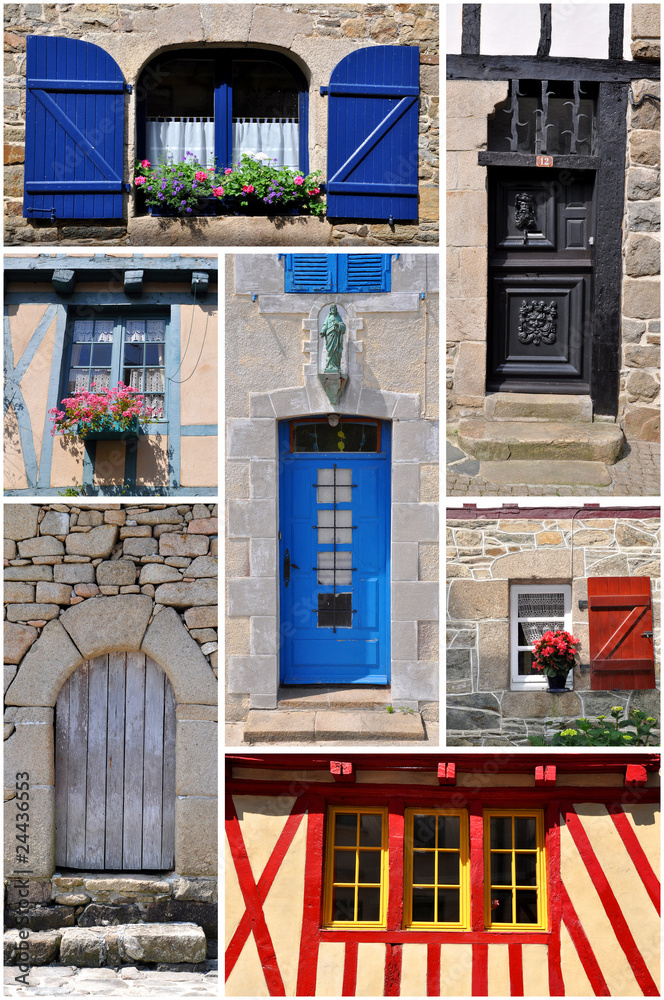 Composition de fenêtres et portes pittoresques, France Composition de fenêtres et portes pittoresques, France