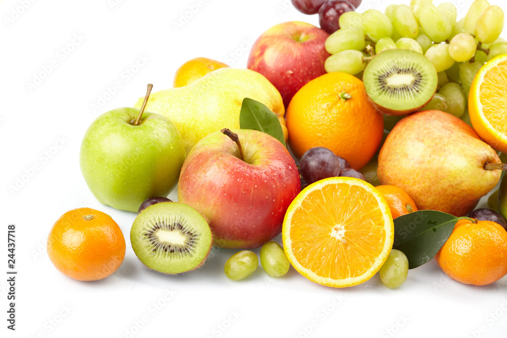 fresh fruits on the white background