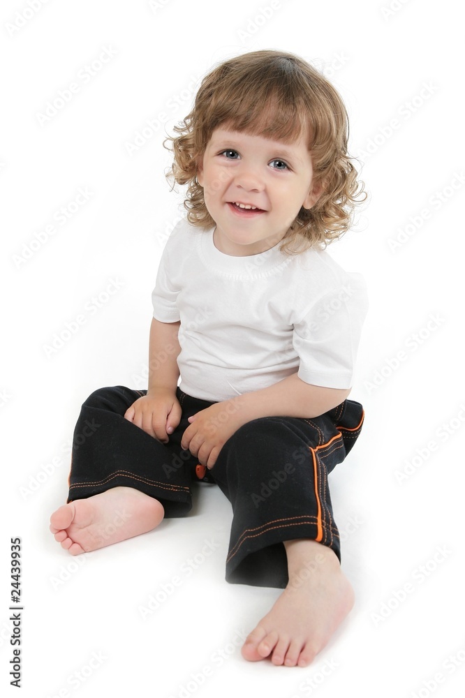 cute curly little boy smiling studio shot on white cute curly little boy smiling studio shot on white