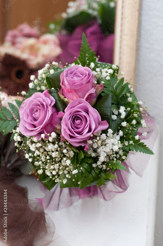 Wedding bouquet made from roses and gypsophila
