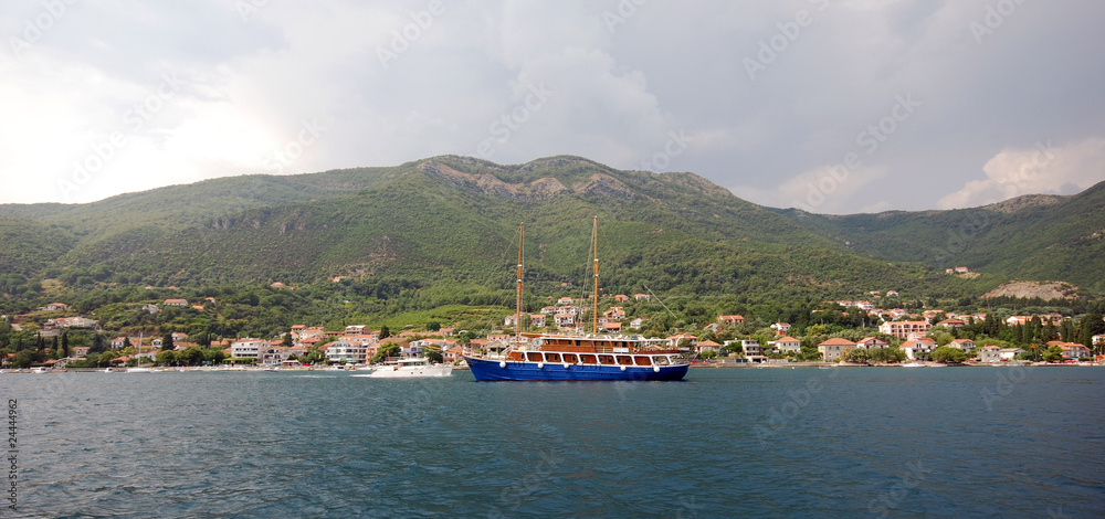Ship and mediterranean landscape