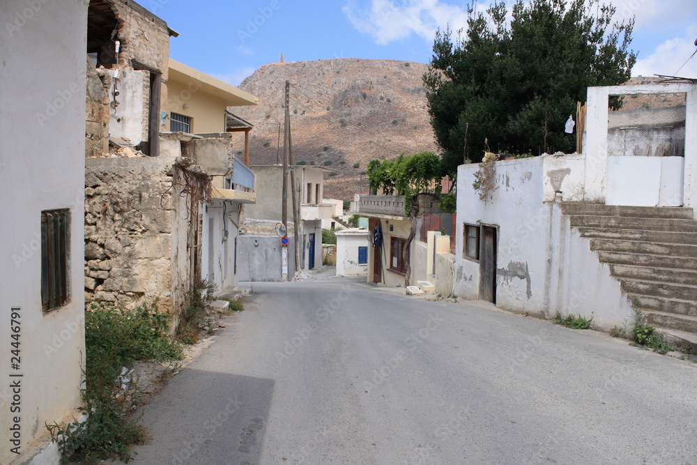 empty street in mountains village on Crete