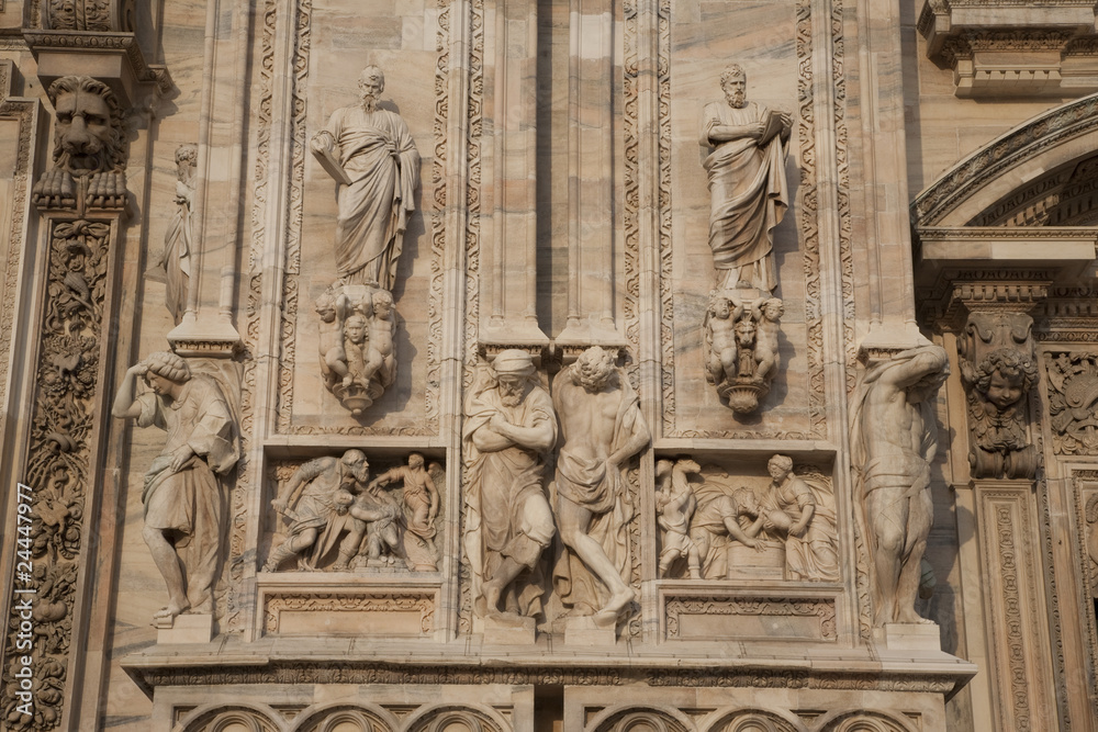 Detail on the Facade of the Duomo Cathedral Church in Milan