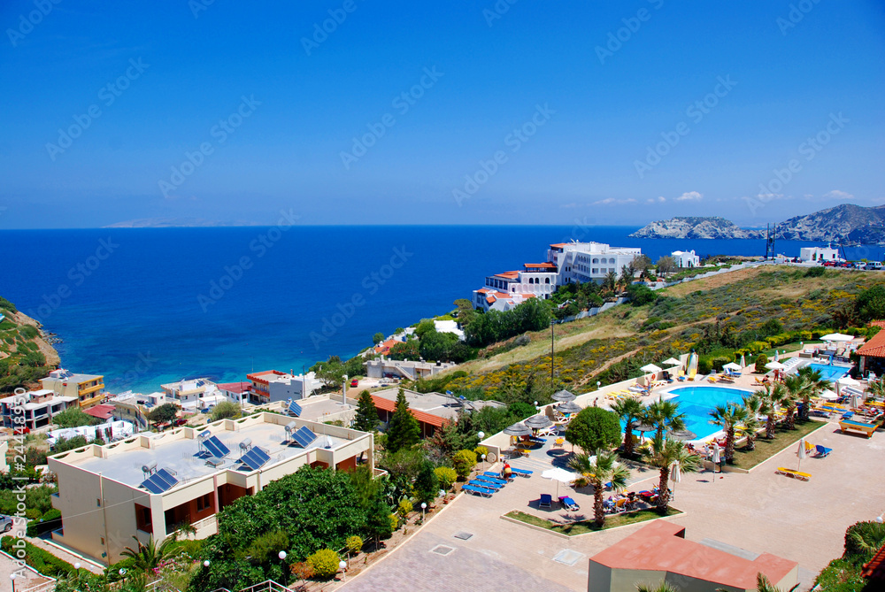 Blue sea at hotel in Aghia Pelagia (Crete), Greece