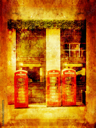 Grungy background with phone boxes in London #24449773