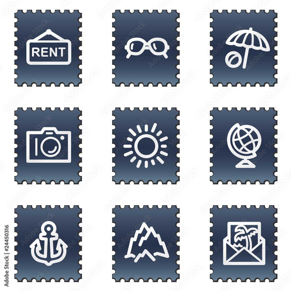 Travel web icons set 5, navy stamp series Travel web icons set 5, navy stamp series