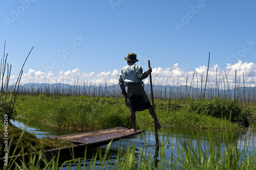 Fototapeta Local fishermen on the Inle lake in Burma, Myanmar.