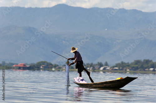 Local fishermen on the Inle lake in Burma, Myanmar.