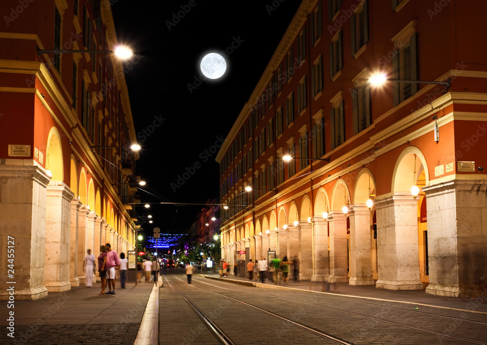 Fototapeta premium Plac Plaza Massena nocą w Nicei