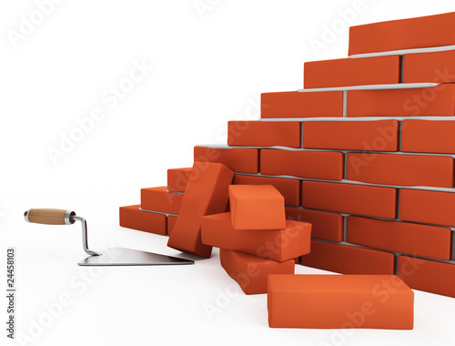 Fototapeta Naklejka Na Ścianę i Meble -  trowel and bricks