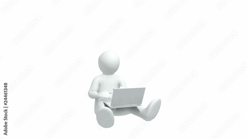 Joyful 3d-man with laptop