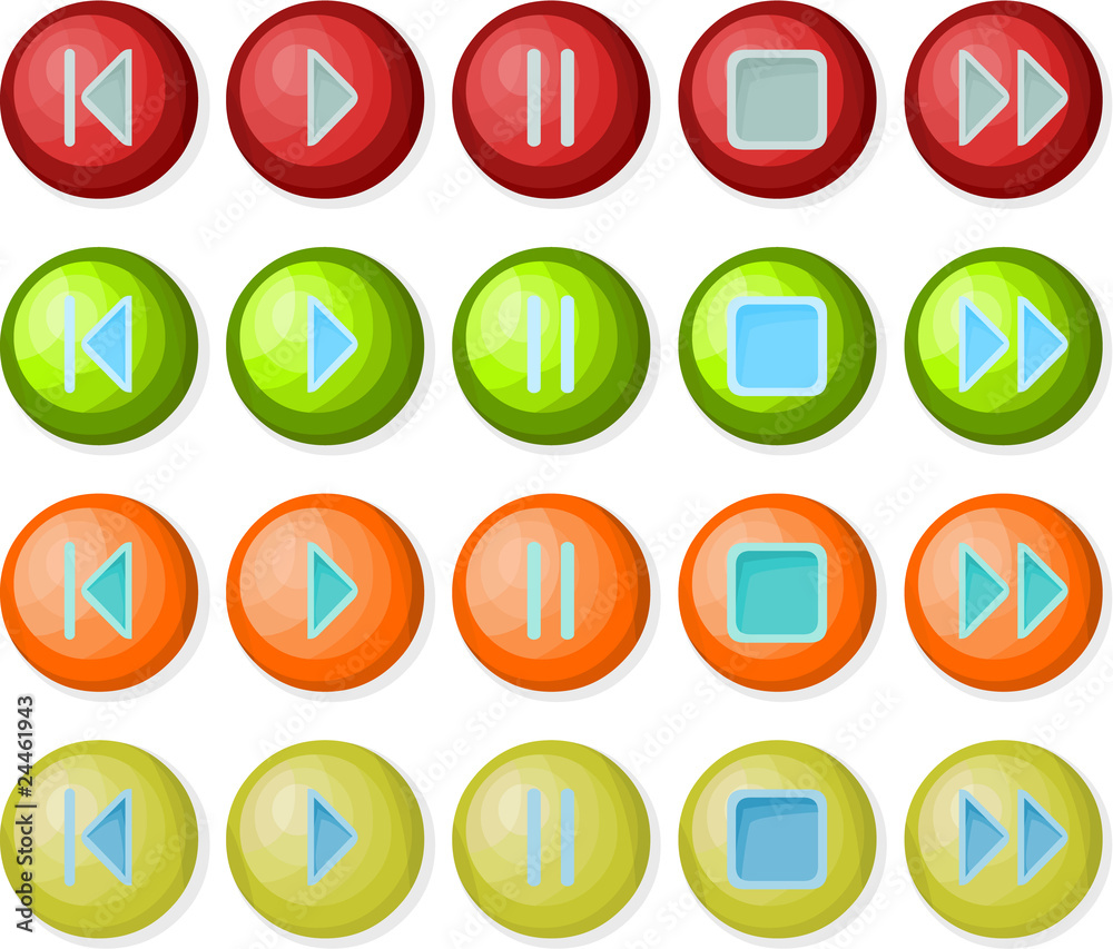 Set of a colored playback icons Set of a colored playback icons