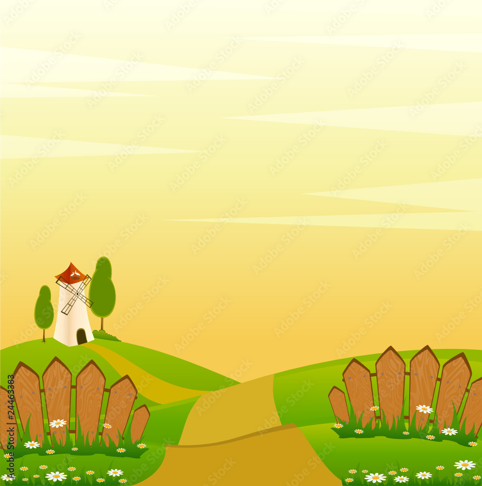 Fototapeta premium vector illustration of landscape windmill building
