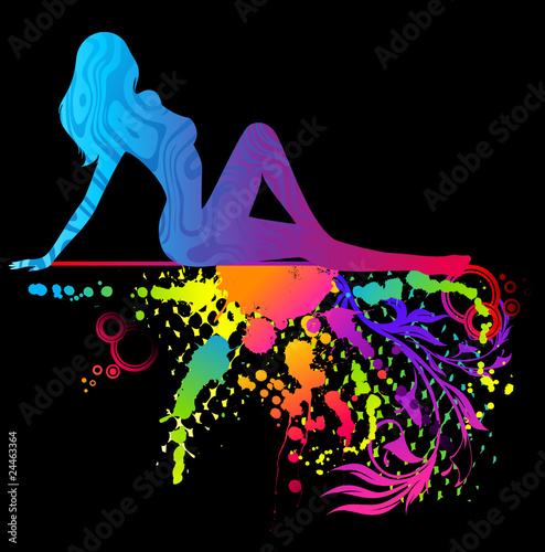 Bright silhouette of girl is isolated on a black background