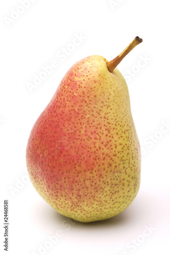 Ripe yellow-red pear on a white background
