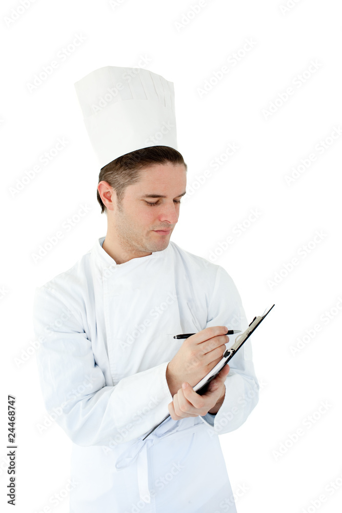 Cook writing with pen Cook writing with pen
