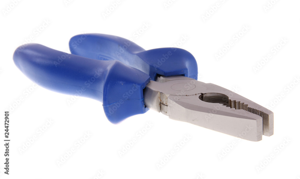 Pliers with blue grip, isolated on white background