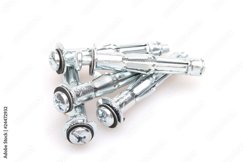 Few metal screws, isolated on white background Few metal screws, isolated on white background