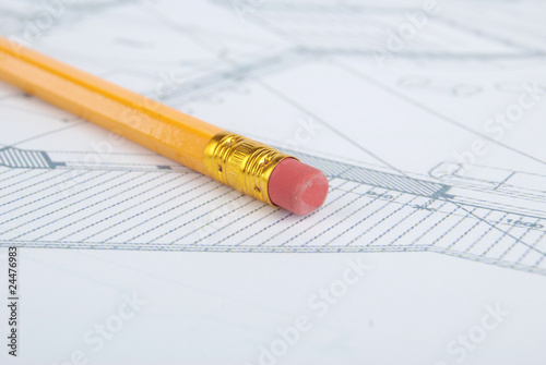 pencil on blueprint
