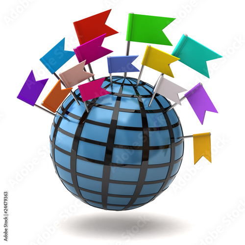 Blue globe and flag pins
