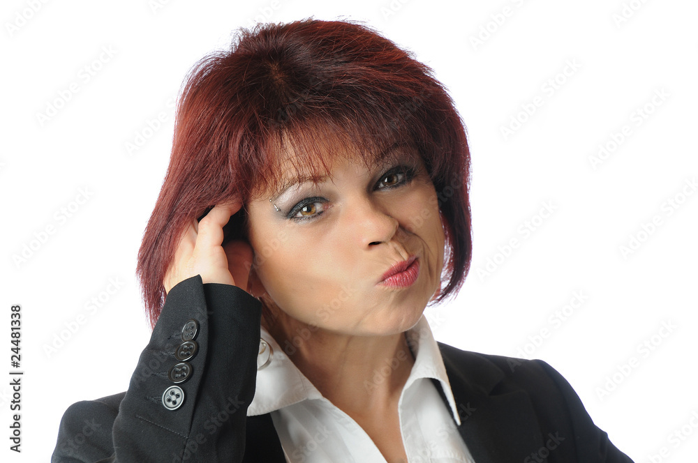 Frau Chefin Sekretärin elegant nachdenklich grübelnd Frau Chefin Sekretärin elegant nachdenklich grübelnd