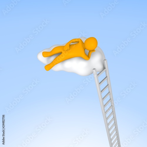 Man lying on cloud in the sky. 3d rendered illustration. photo