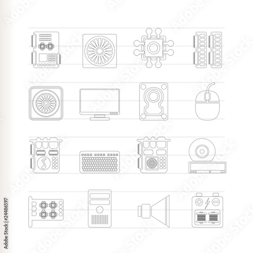Computer performance and equipment icons - vector icon set