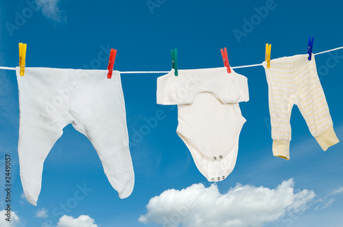 chilld infant linen on a clothesline photo