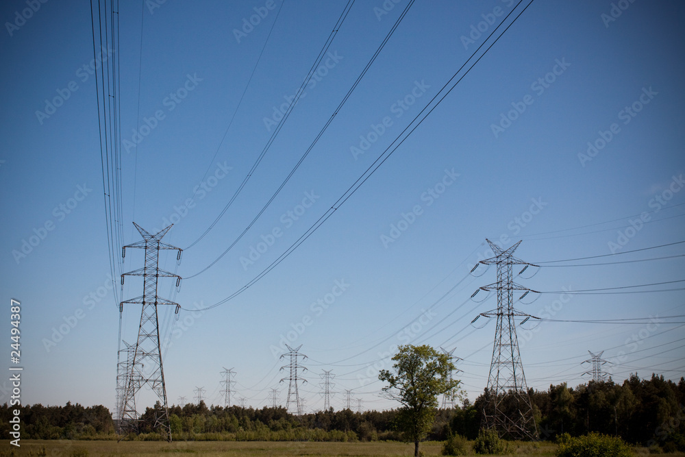 Power lines ob blue sky