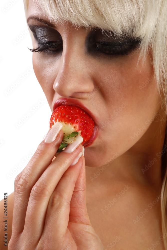young beautiful woman with a strawberry (white background) young beautiful woman with a strawberry (white background)