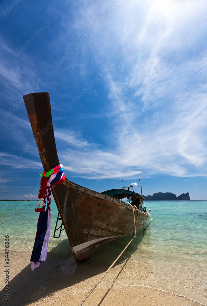 Thai boat near the beach. Phi Phi island. Thailand Thai boat near the beach. Phi Phi island. Thailand