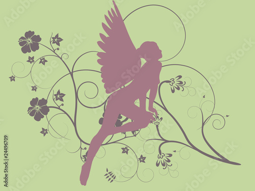 Vector illustration of a fairy with floral ornaments