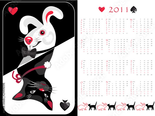 Double-sided calendar cat/rabbit 2011,  vector illustration.