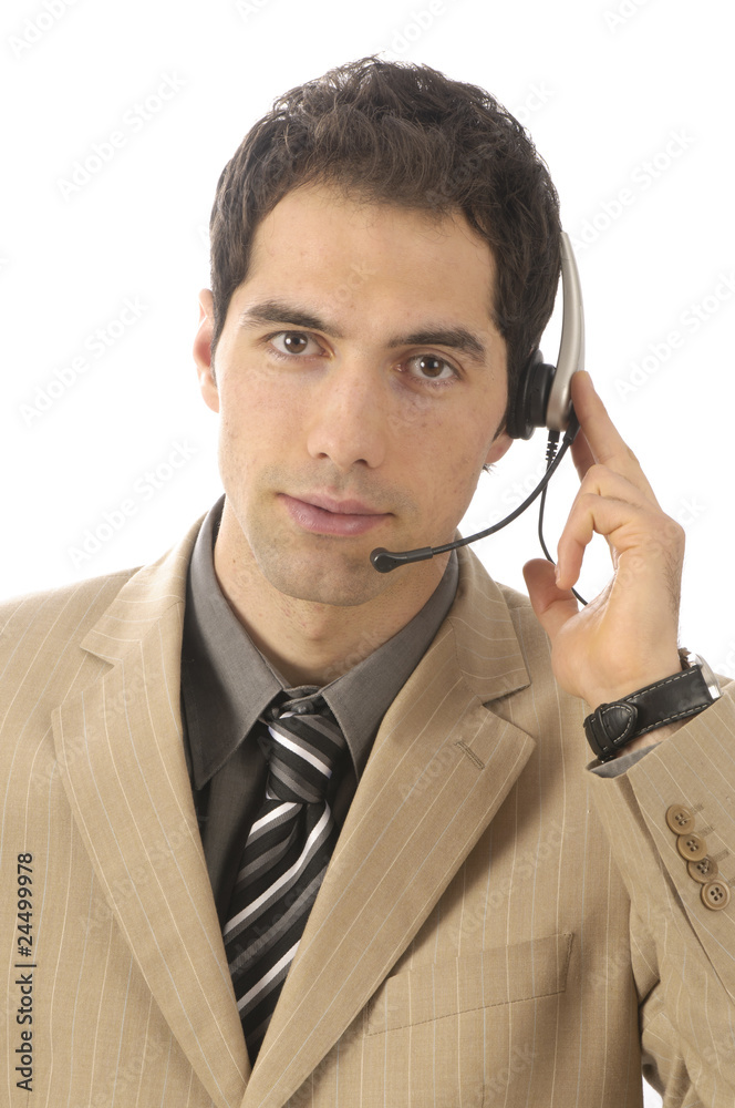 Verkäufer telefoniert mit Headset Verkäufer telefoniert mit Headset