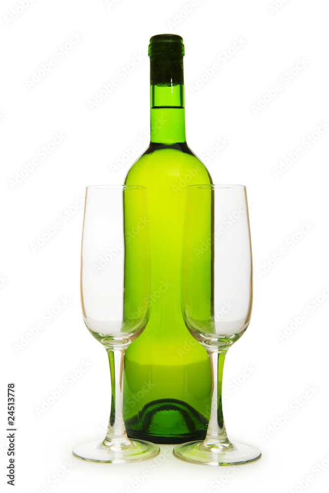 Wine and glass isolated on the white background