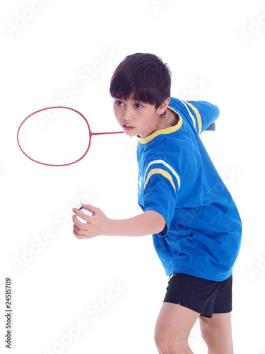 cute boy playing badminton