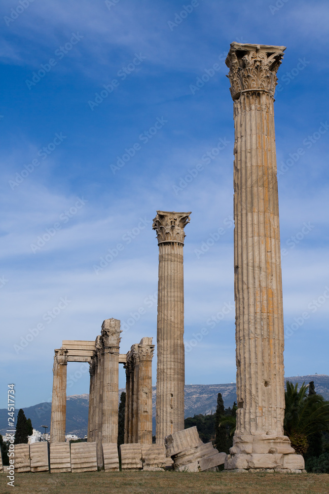 Ancient Temple of Olympian Zeus in Athens Greece on blue sky bac
