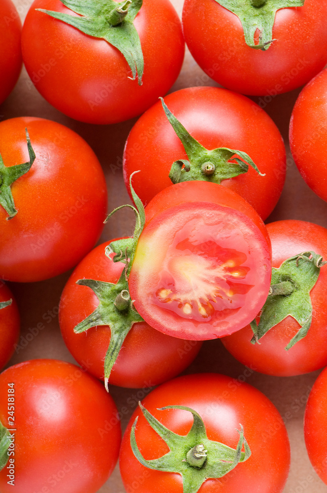 Red tomatoes arranged at the market stand Red tomatoes arranged at the market stand