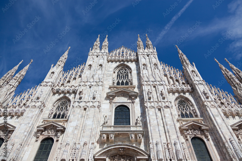 Milan Cathedral Facade from the Bottom with blu sky