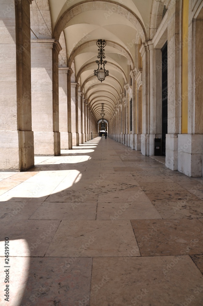Commerce square arcades in Lisbon Commerce square arcades in Lisbon