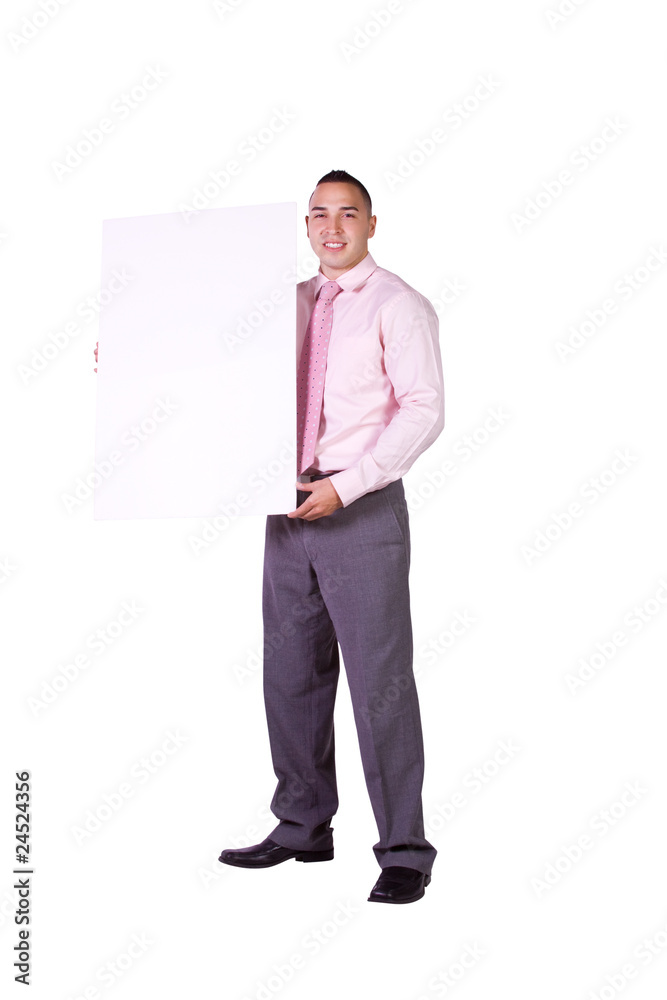 Handsome Hispanic Businessman Holding a Blank Sign Handsome Hispanic Businessman Holding a Blank Sign