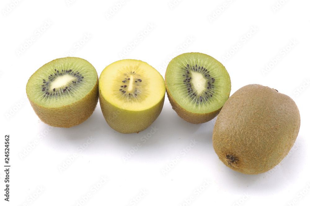 kiwi fruit with seeds in the middle on a white kiwi fruit with seeds in the middle on a white